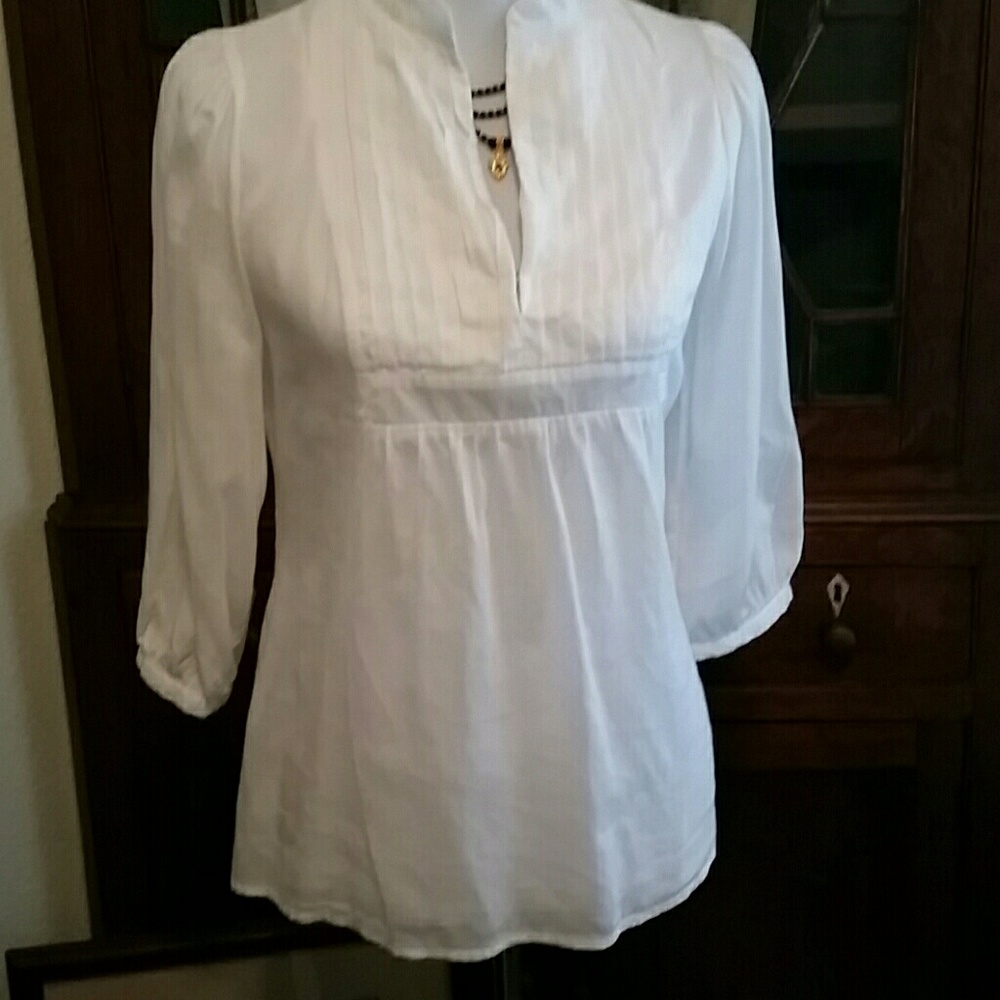 Pleated white Cotton Blouse Size Sm